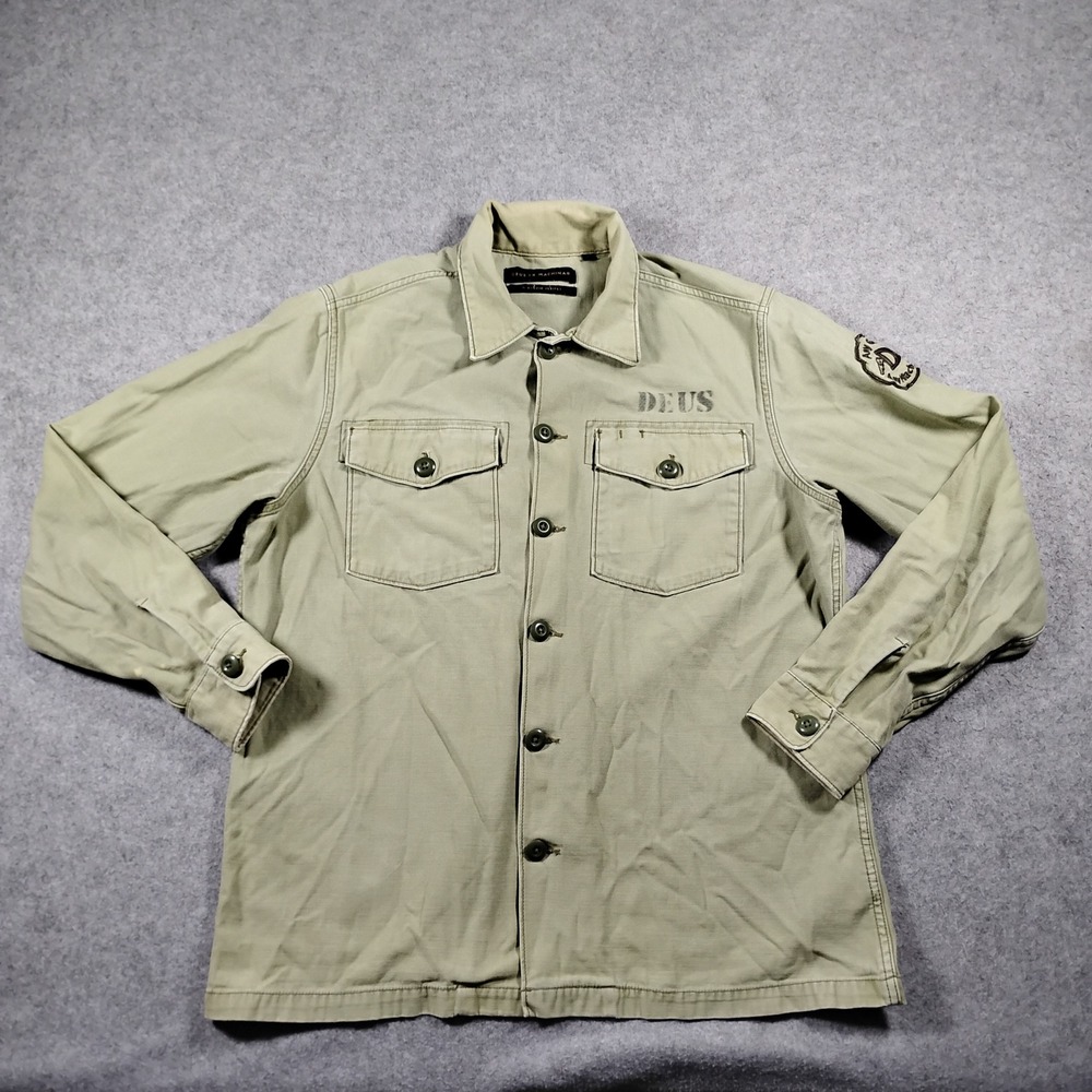 Deus Ex Machina Men's Green Monty Overshirt Cotton Military Jacket Size Large
